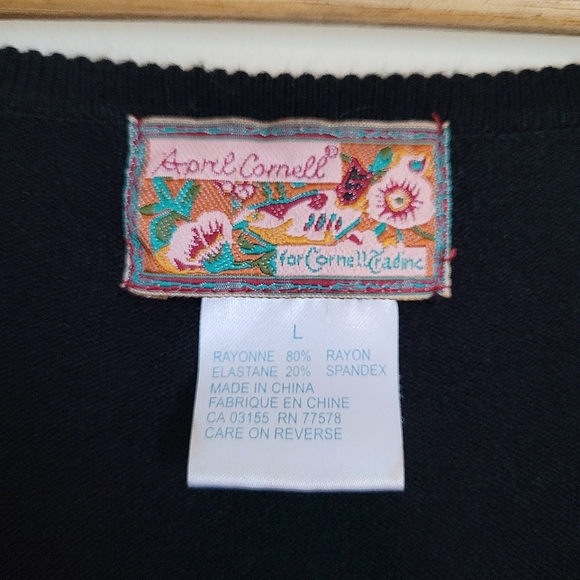 April Cornell | Black Embroidered Short Sleeve Knit Top - Picture 3 of 10